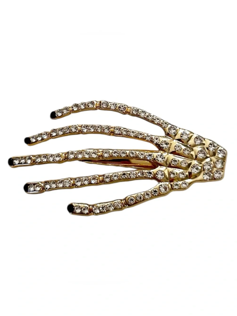 Skeleton Hand Hair Clip Gold Metal Rhinestone